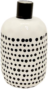 10 Inch White Ceramic Vase with Black Dots