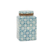 6 Inch Blue Ceramic Covered Jar