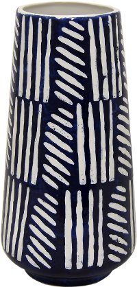 12 Inch Navy Blue and White Ceramic Vase