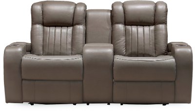 Genesis Gray Leather-Match Power Reclining Loveseat - Transformer