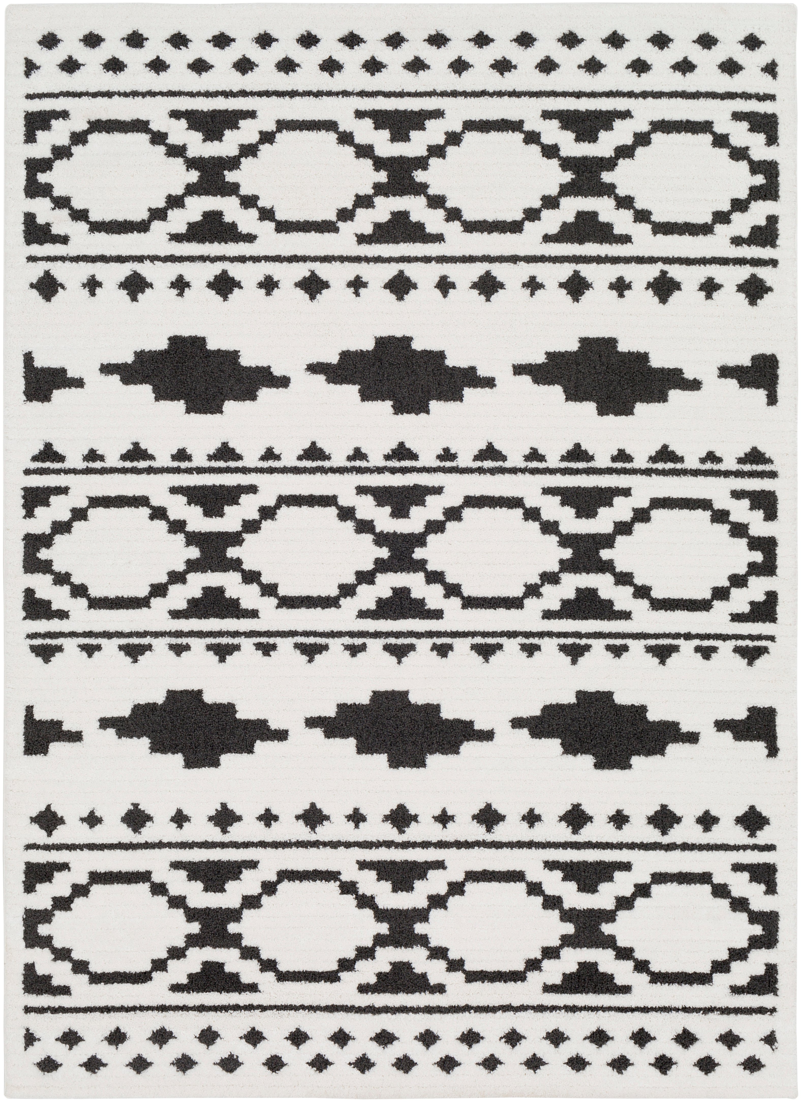 MCS2305-710103 8 x 10 X-Large Charcoal Gray, Black and White Area Rug - Moroccan Shag-1