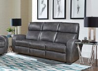 Fossil Gray Leather-Match Power Reclining Sofa - Mercury