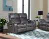Fossil Gray Leather-Match Power Reclining Loveseat - Mercury