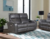 Fossil Gray Leather-Match Power Reclining Loveseat - Mercury