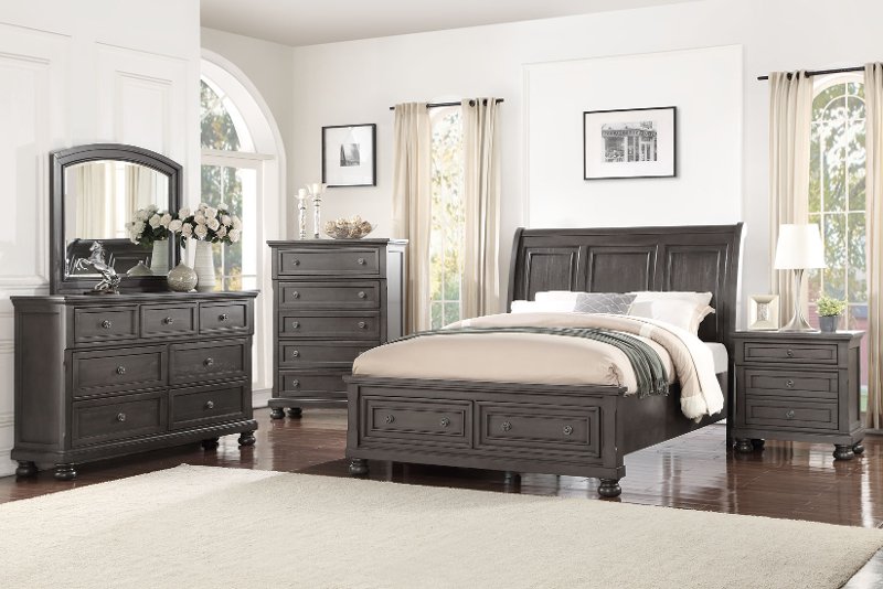classic traditional gray 6 piece queen bedroom set - stella | rc