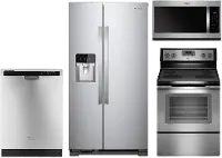 KIT Whirlpool 4 Piece Electric Kitchen Appliance Package with 24.5 Cu. Ft. Side by Side Refrigerator - Stainless Steel
