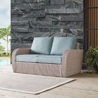 KO70142WH-MI Outdoor Wicker Loveseat with Mist Gray Cushions - St Augustine