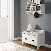 KF60003WH Distressed White Two Piece Entryway Bench and Shelf - Fremont