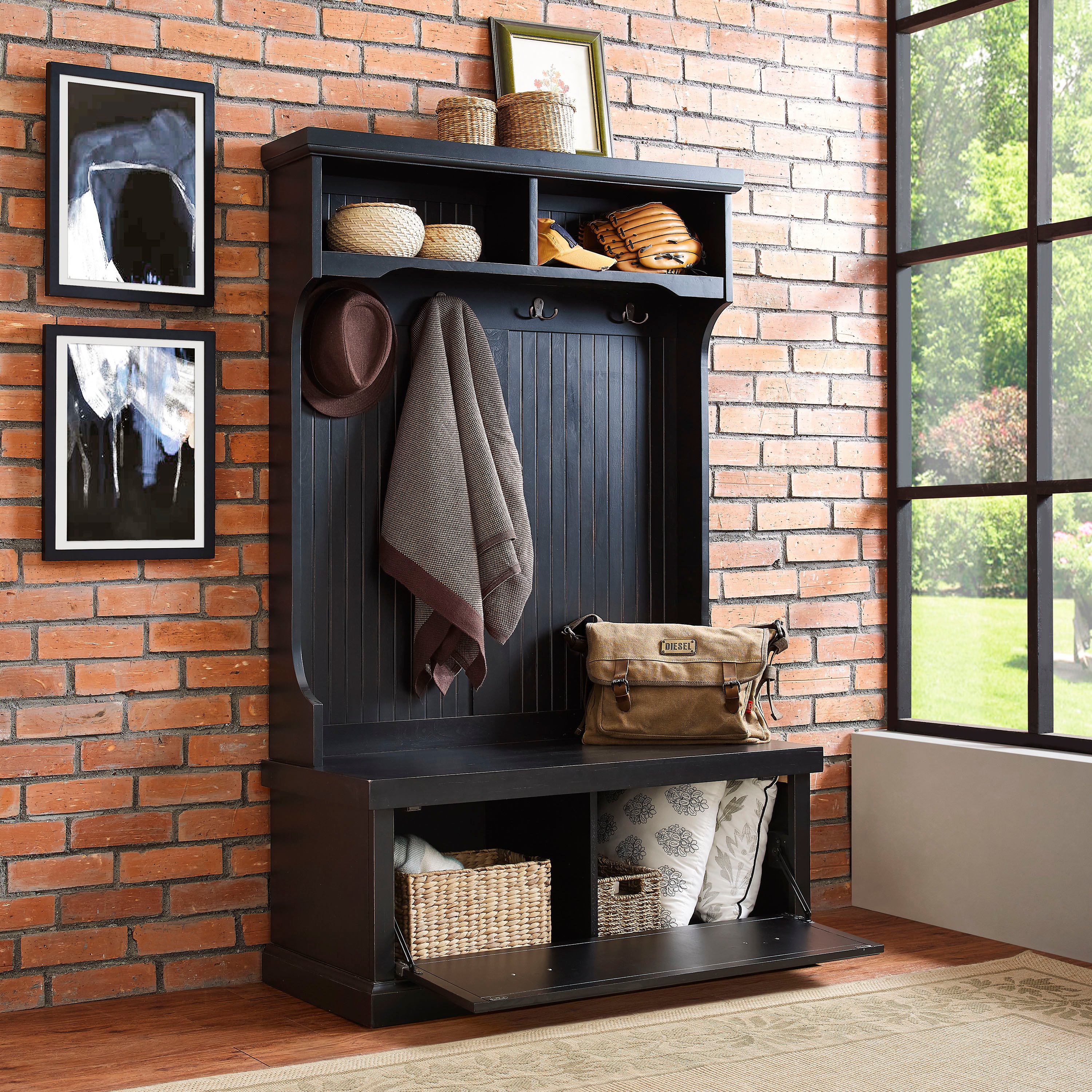 CF6006-BK Seaside Distressed Black Hall Tree-6