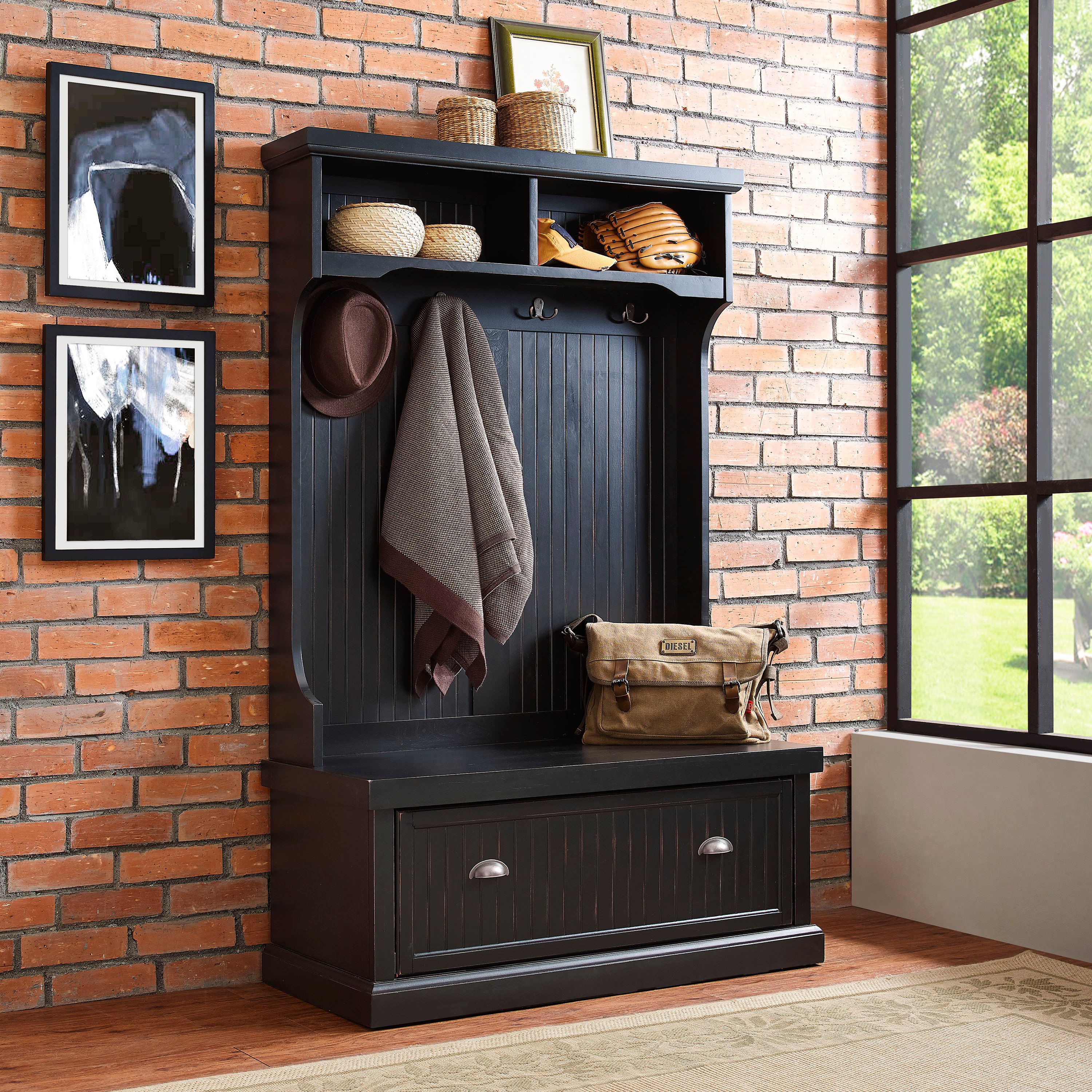 CF6006-BK Seaside Distressed Black Hall Tree-7