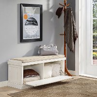 CF6011-WH Distressed White Entryway Bench - Seaside