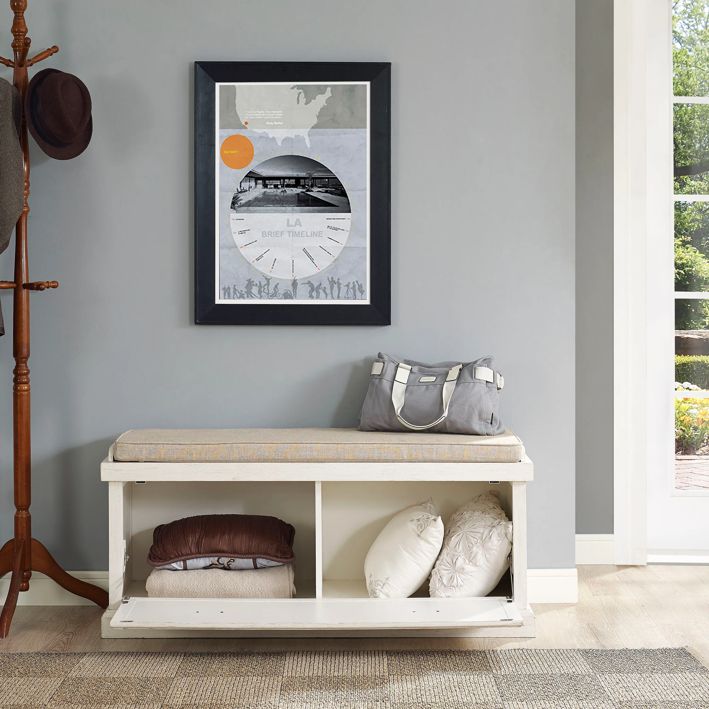 CF6011-WH Seaside Distressed White Entryway Bench-2