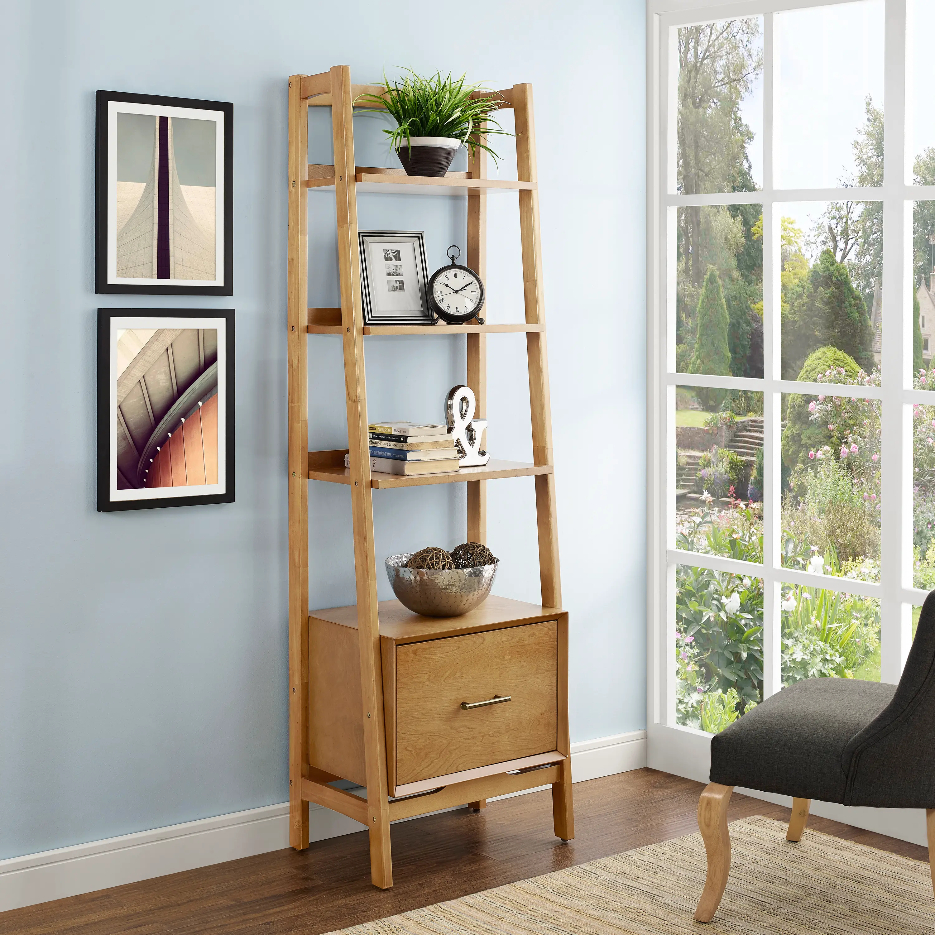 CF1109-AC Landon Small Modern Brown Bookcase-1