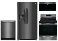 KIT Frigidaire Gallery 4 Piece Electric Kitchen Appliance Package with Side by Side Refrigerator - Black Stainless Steel