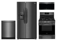 KIT Frigidaire Gallery 4 Piece Gas Kitchen Appliance Package with Side by Side Refrigerator - Black Stainless Steel