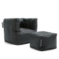 0670602 Contemporary Black Bean Bag Chair and Ottoman - Cube