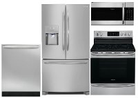 KIT Frigidaire 4 Piece Electric Kitchen Appliance Package with French Door Refrigerator - Stainless Steel