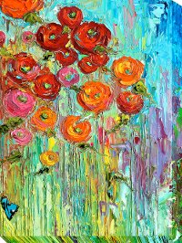 Multi-Color Poppies Patio Canvas Outdoor-Indoor Wall Art