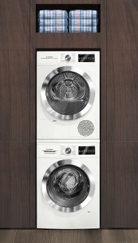 KIT Bosch 24 Inch Stack Electric Washer and Dryer Pair - White