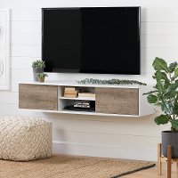11505 White and Weathered Oak Wide Wall Mounted Media Console - Agora