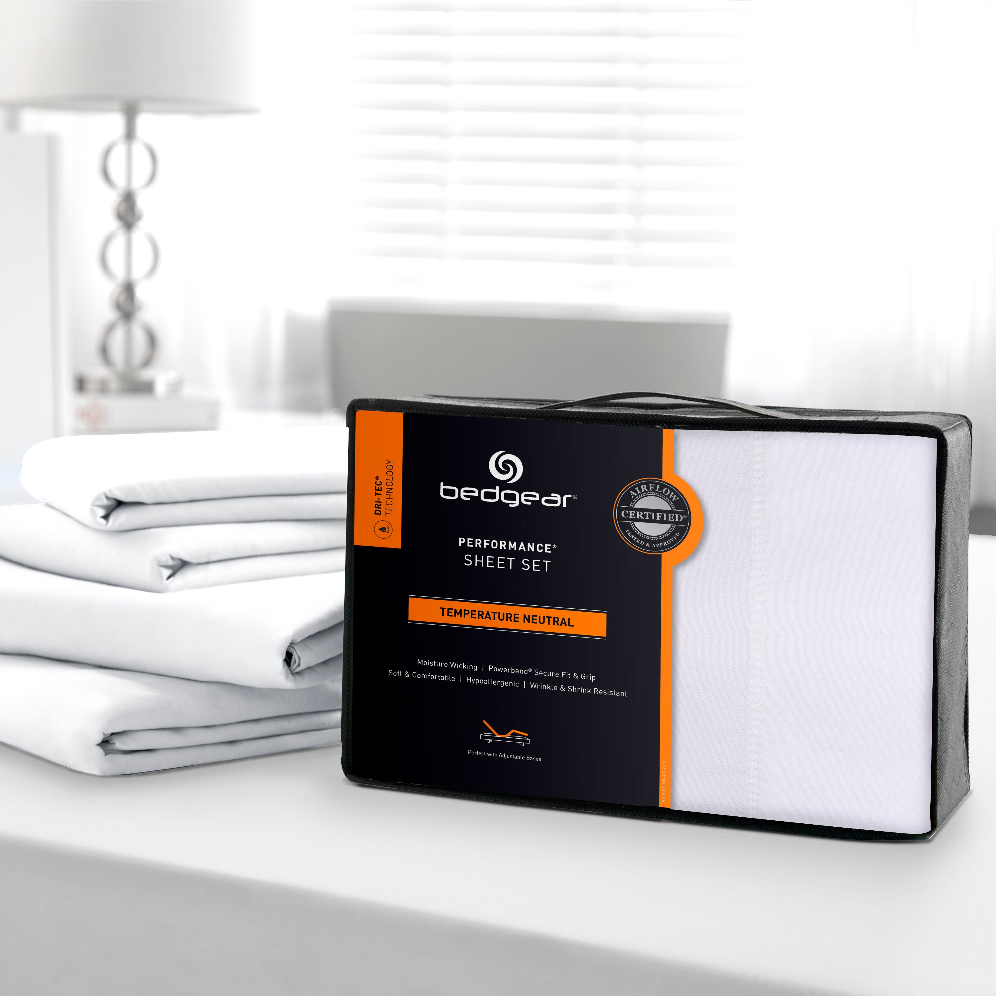 S03TBMQ01 Bedgear White Dri-Tec Performance Queen Bed Sheets-5