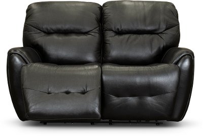 Black Leather-Match Power Reclining Loveseat - Blaise