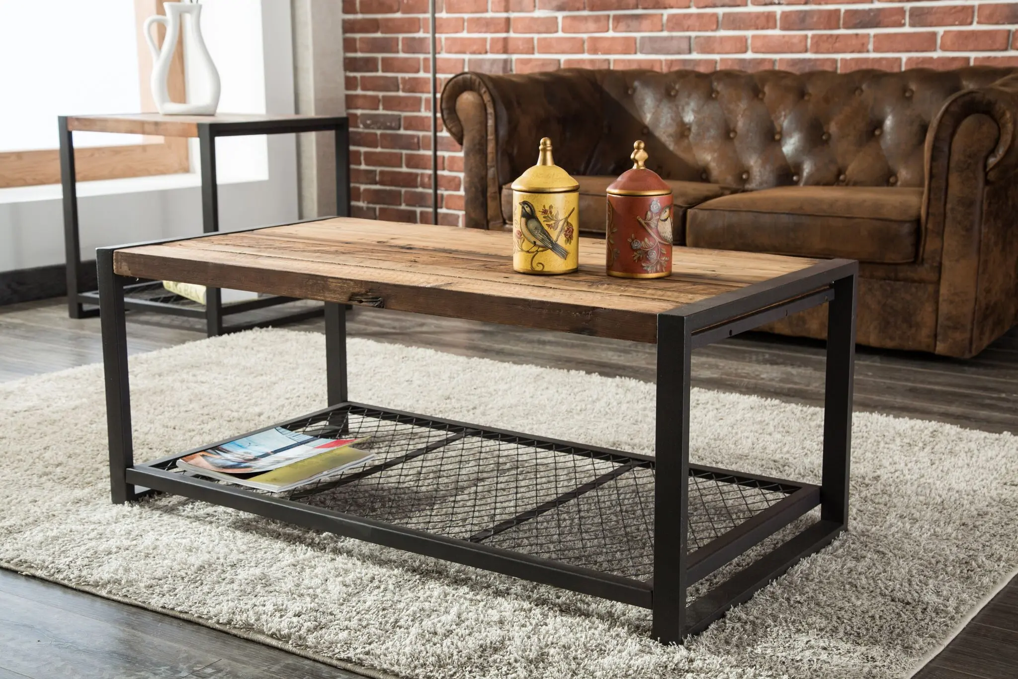Metal/ Reclaimed Wood Coffee Table - Brixton-1