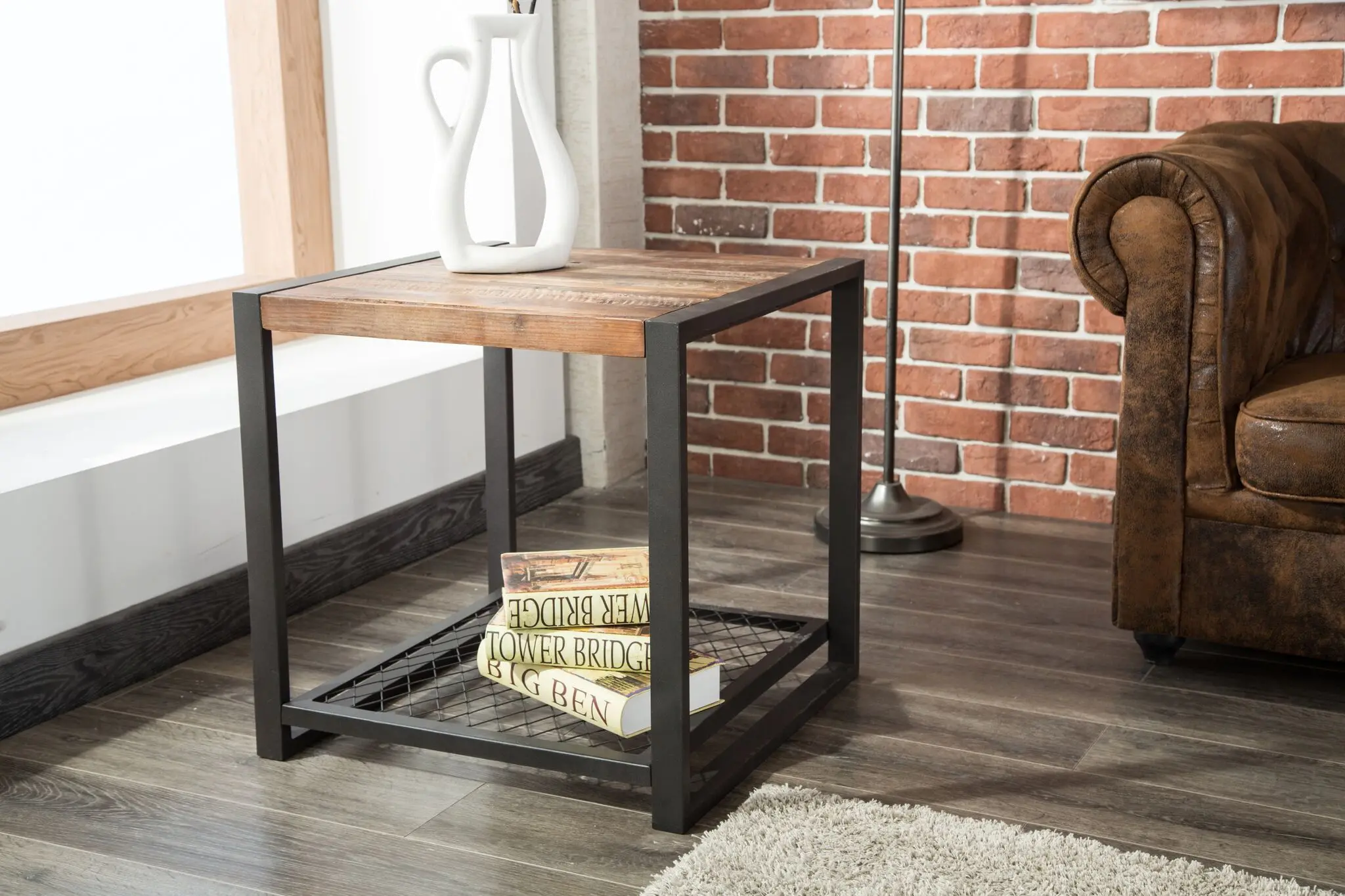 Metal/ Reclaimed Wood End Table - Brixton-1