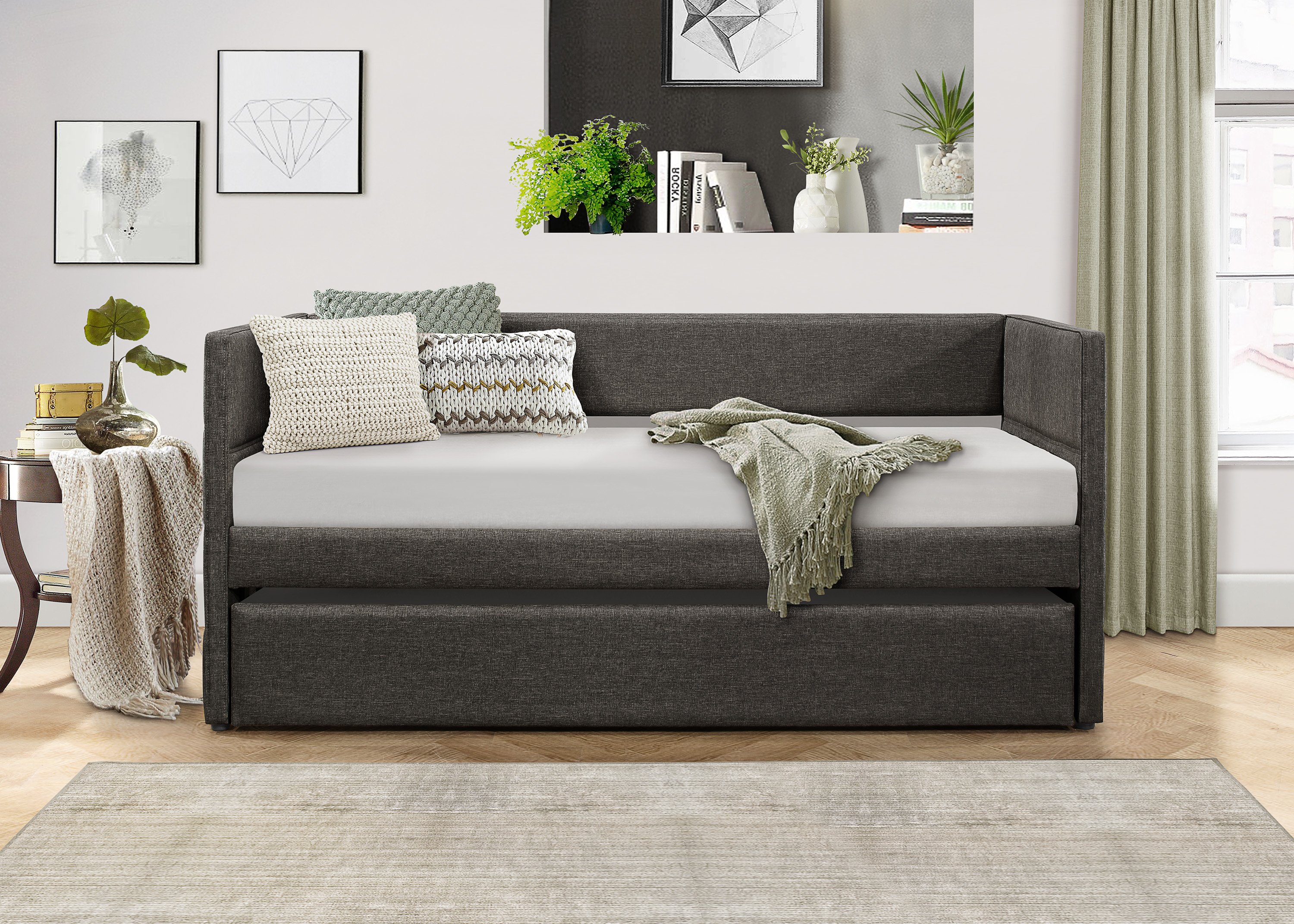 Vining Modern Dark Gray Upholstered Daybed with Trundle-2