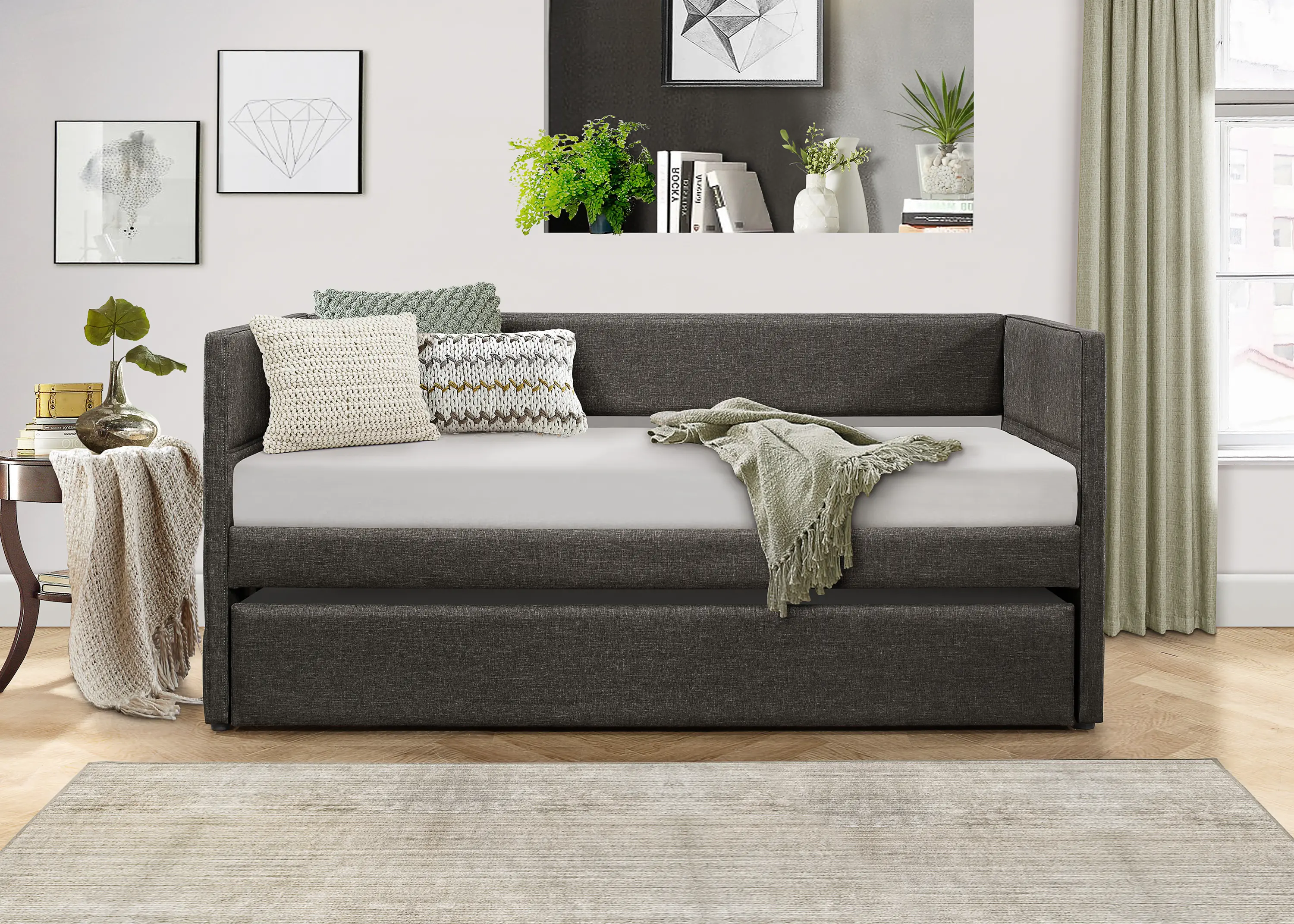 Vining Modern Dark Gray Upholstered Daybed with Trundle-2