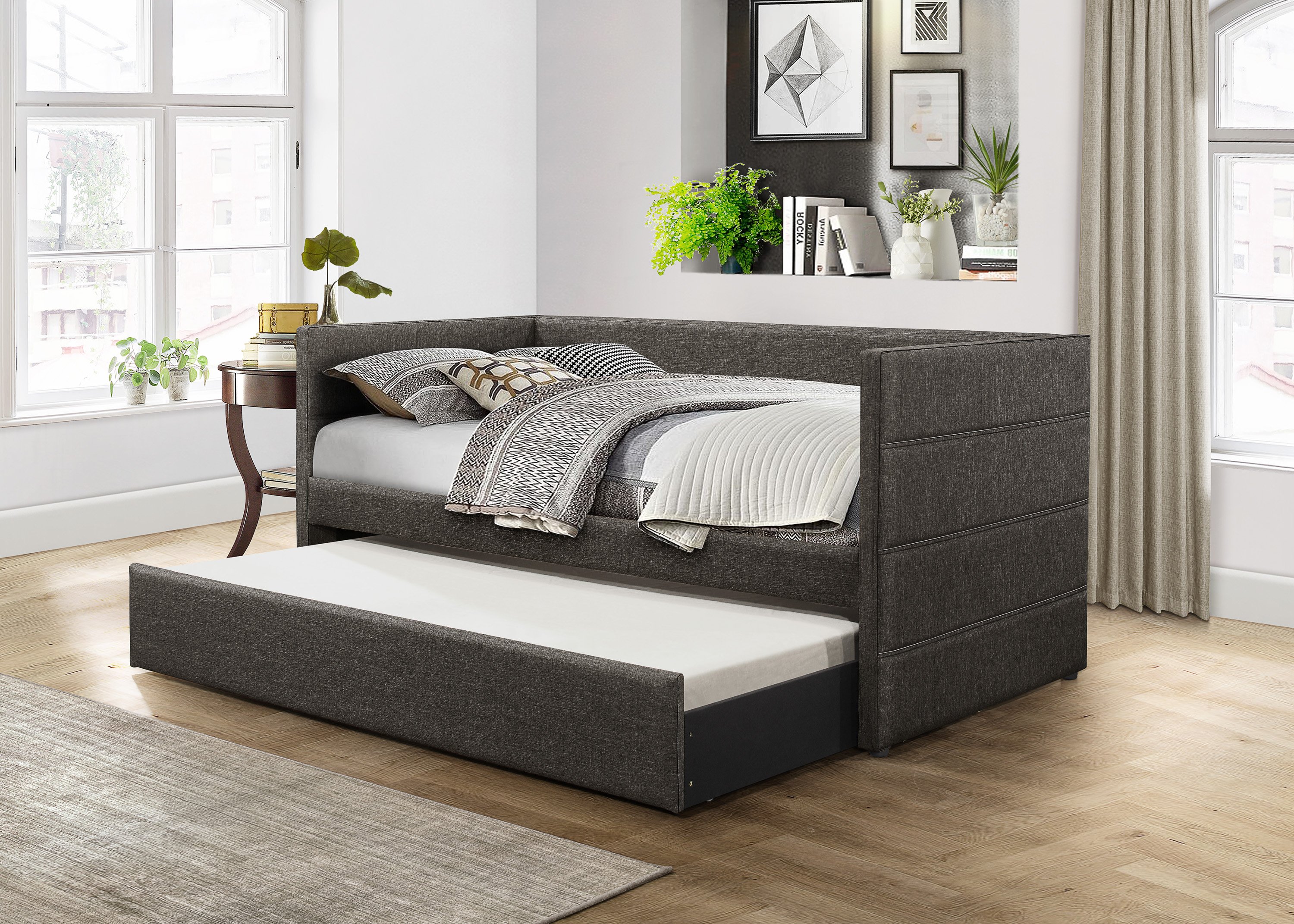 Vining Modern Dark Gray Upholstered Daybed with Trundle-5