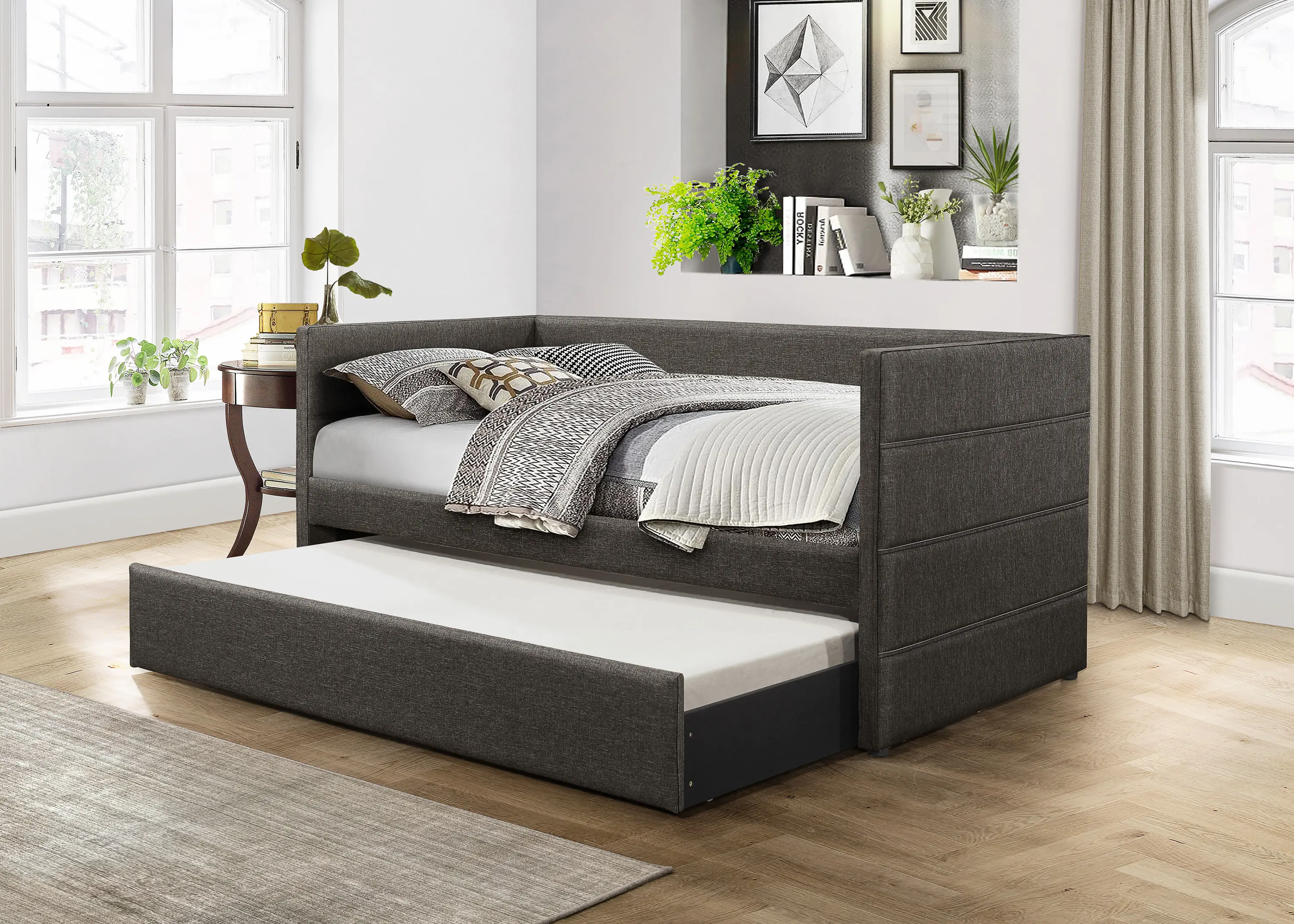 Vining Modern Dark Gray Upholstered Daybed with Trundle-5