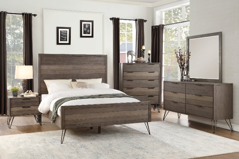 modern industrial gray 4 piece queen bedroom set - urbanite