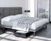 Gray Upholstered Queen Platform Foundation with Drawers - Reflexx
