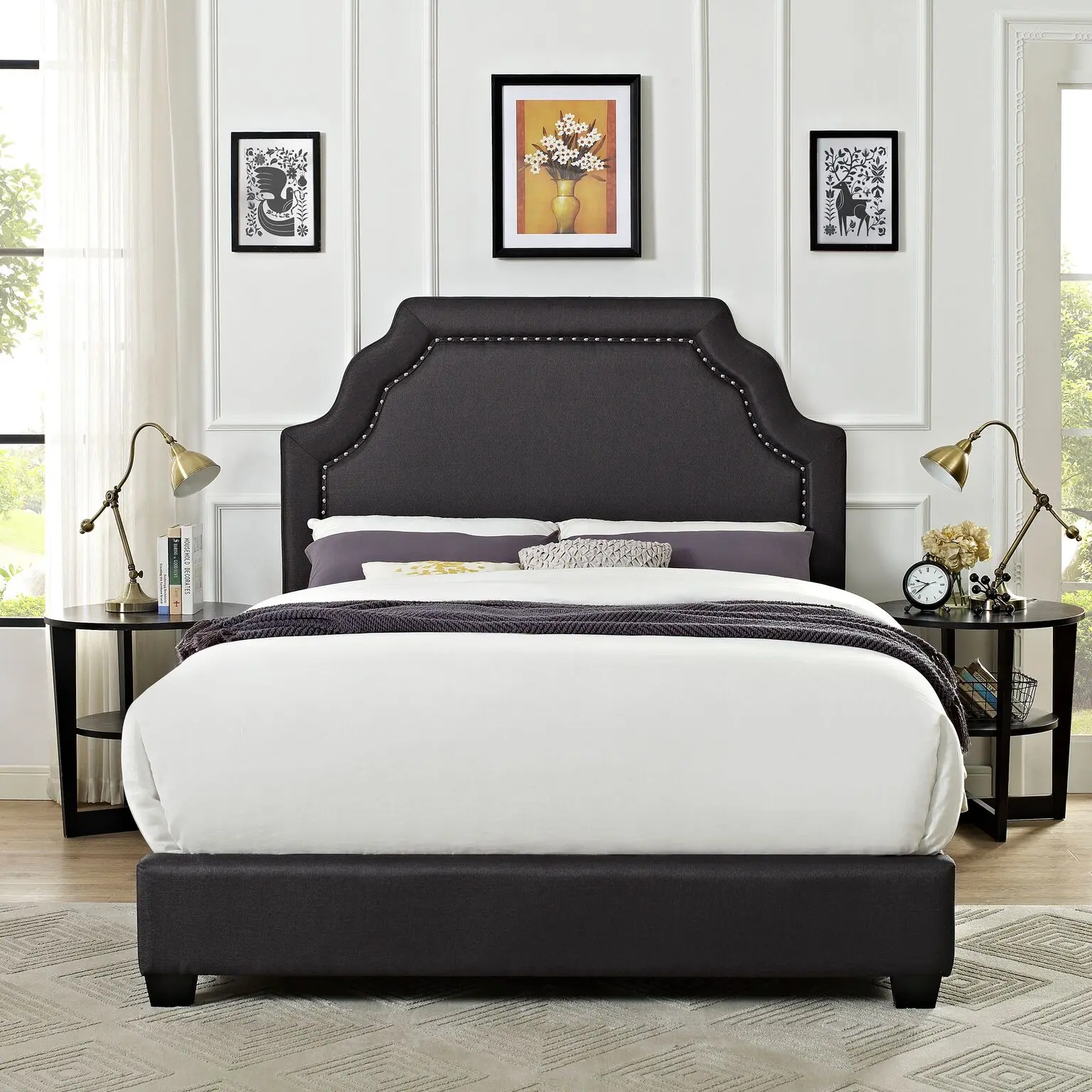 KF705009CL Classic Charcoal Gray Queen Upholstered Bed - Loren-1