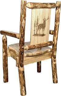 MWGCCASCNLZELK Captain's Dining Chair with Laser Engraved Elk - Glacier