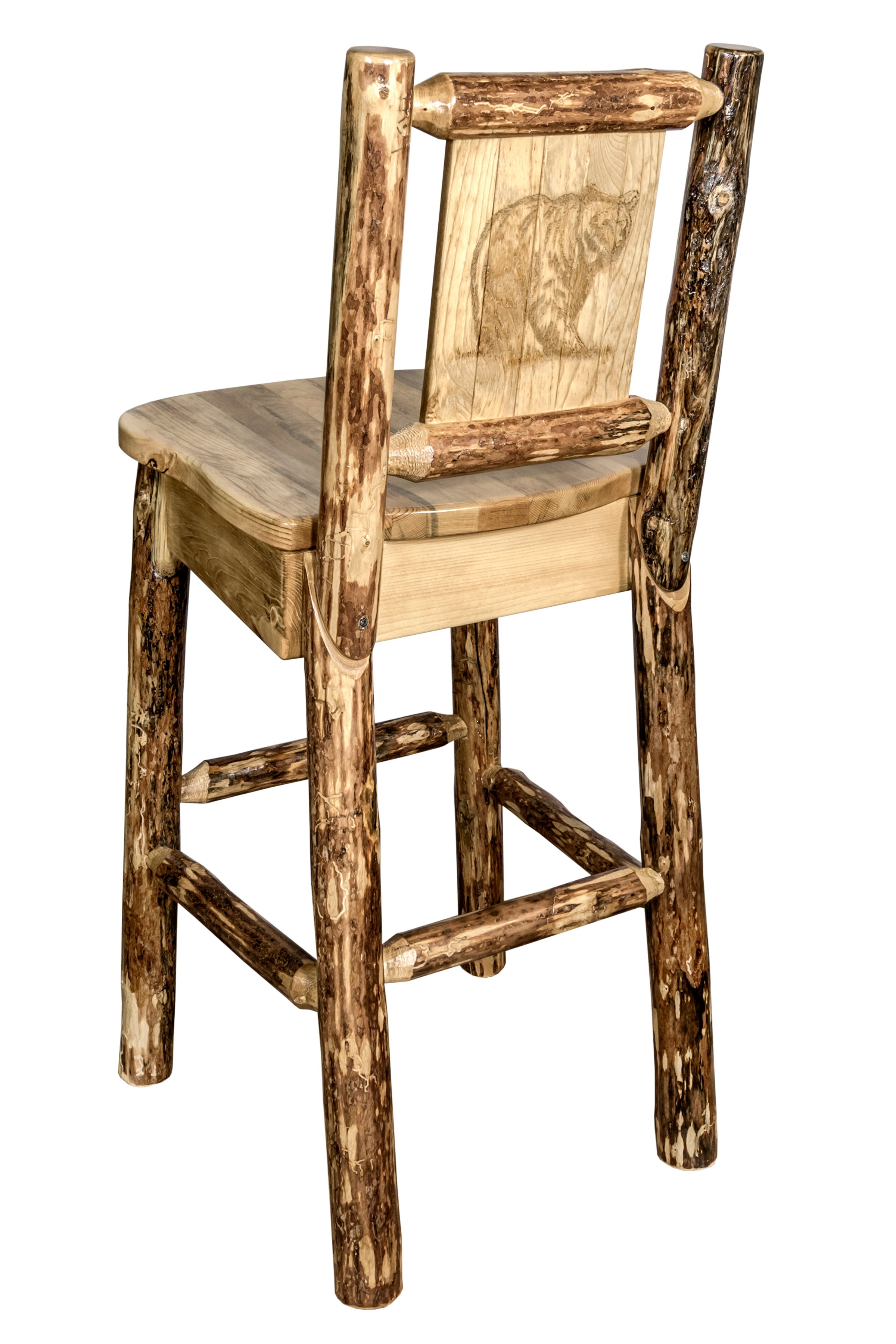 Rustic Bar Stool with Laser Engraved Bear - Glacier-1