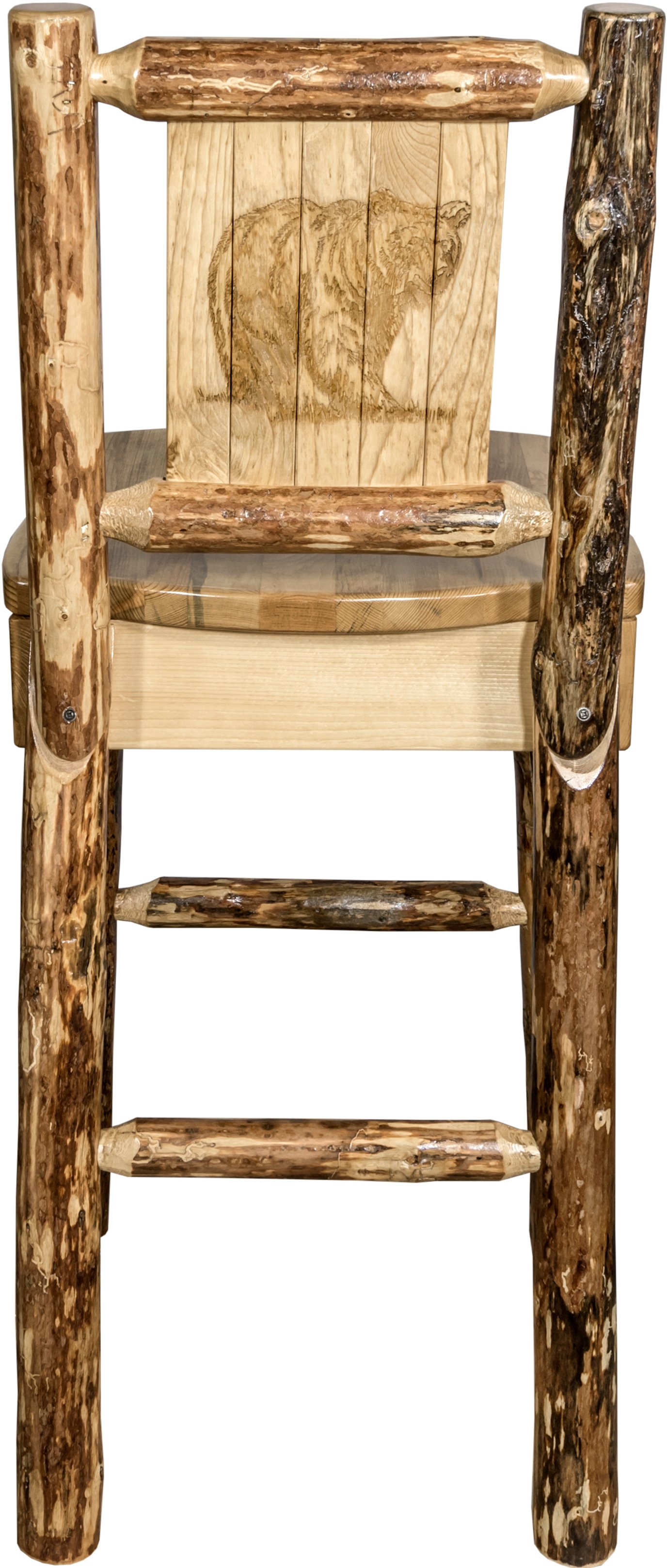 Rustic Bar Stool with Laser Engraved Bear - Glacier-2