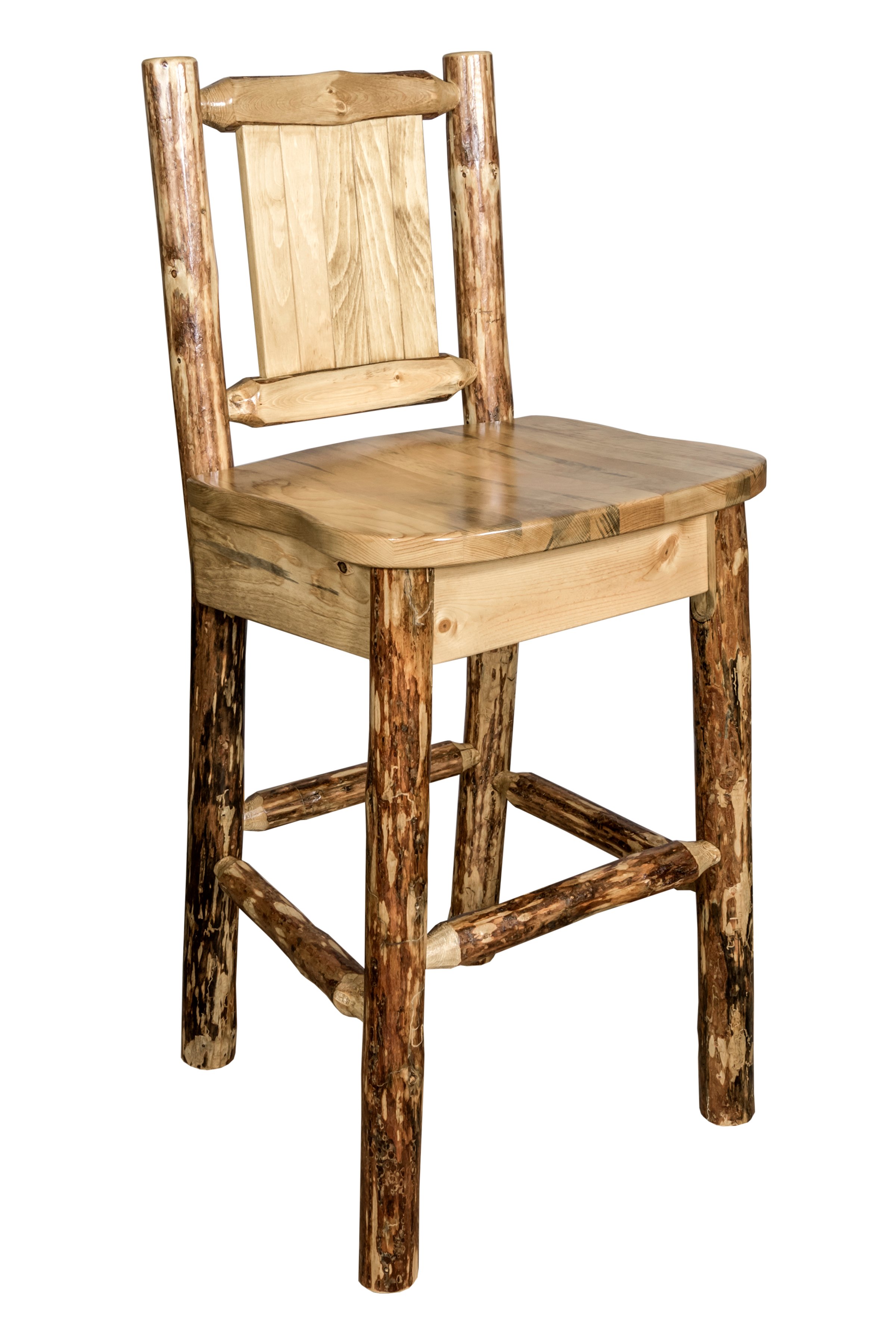 Rustic Bar Stool with Laser Engraved Bear - Glacier-4
