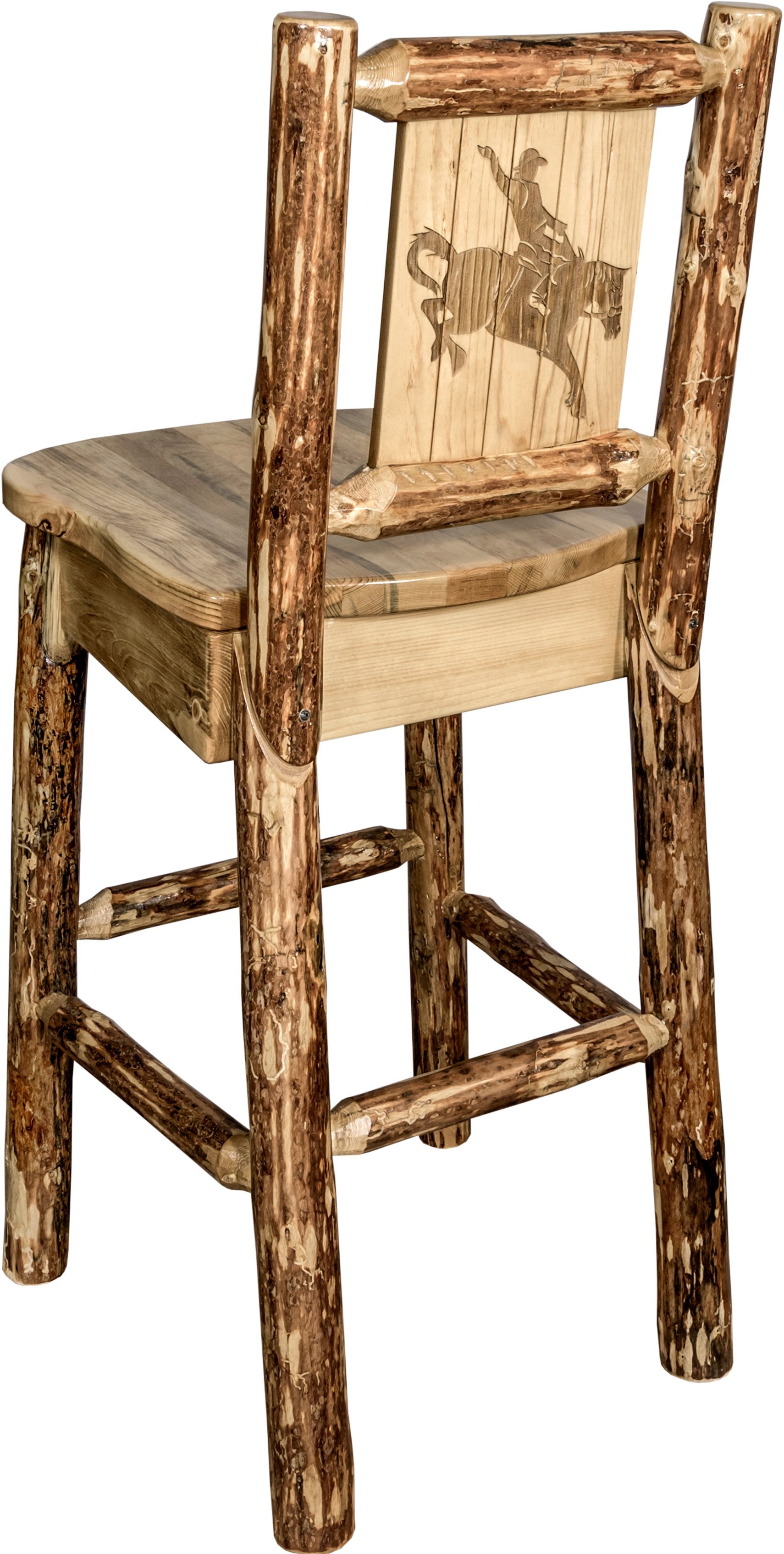 Rustic Bar Stool with Laser Engraved Bronc - Glacier-1