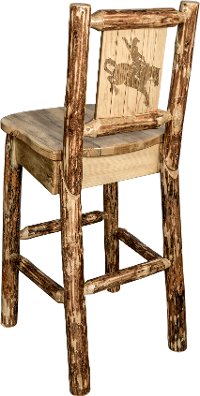 MWGCBSWNRLZBRONC Rustic Bar Stool with Laser Engraved Bronc - Glacier