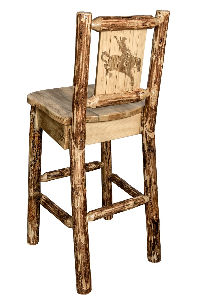 Rustic Bar Stool With Laser Engraved Bronc Glacier Rc Willey Rustic Bar Stool With Laser Engraved Bronc Glacier Rc Willey Furniture