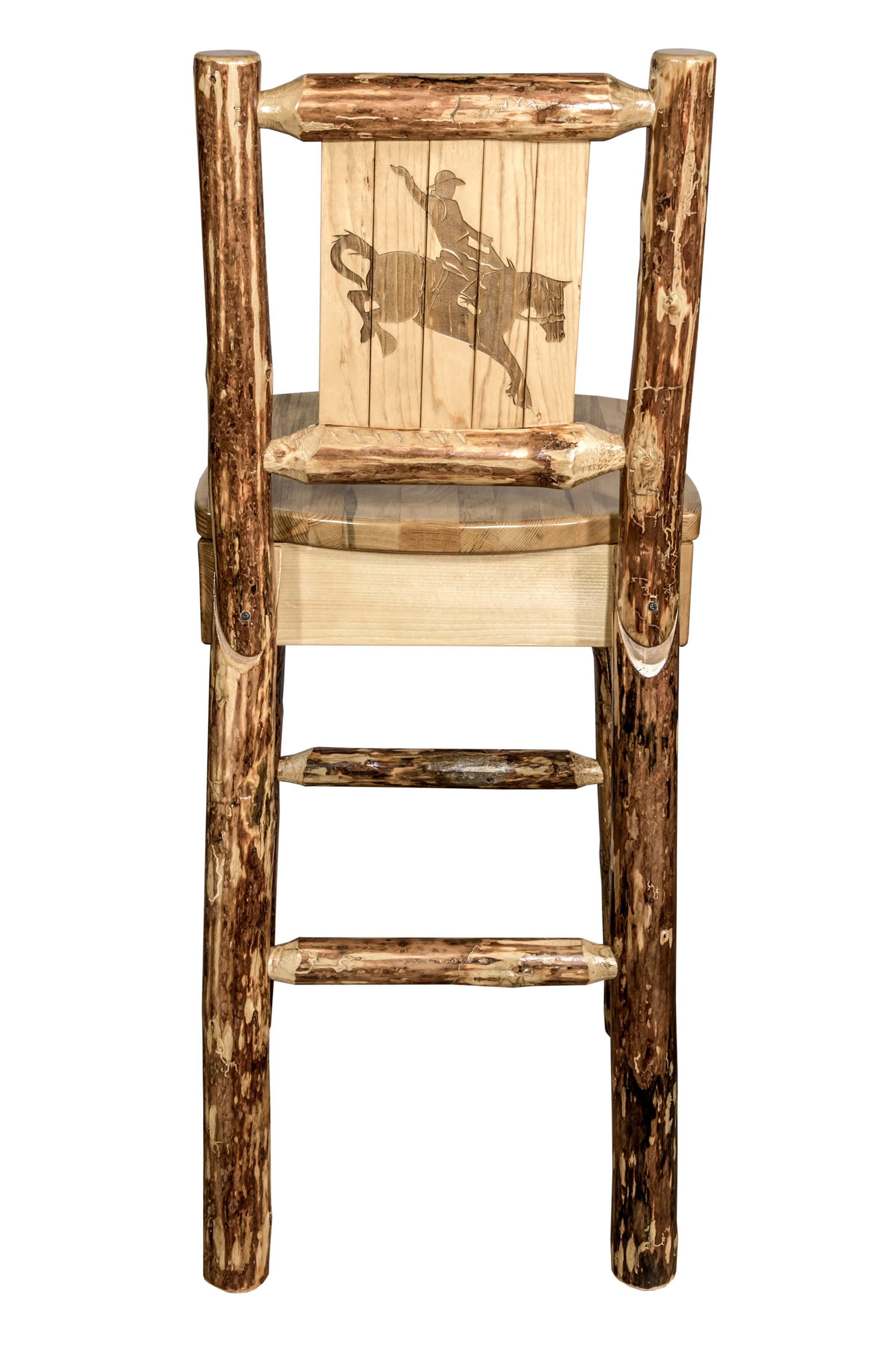 Rustic Bar Stool with Laser Engraved Bronc - Glacier-2