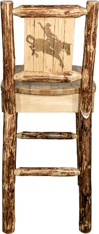 MWGCBSWNRLZBRONC Rustic Bar Stool with Laser Engraved Bronc - Glacier-2