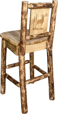 MWGCBSWNRLZELK Rustic Bar Stool with Laser Engraved Elk - Glacier