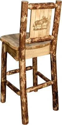 MWGCBSWNRLZMOOSE Rustic Bar Stool with Laser Engraved Moose - Glacier