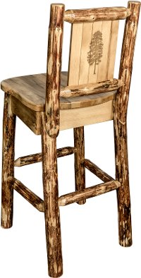 MWGCBSWNRLZPINE Rustic Bar Stool with Laser Engraved Pine Tree - Glacier