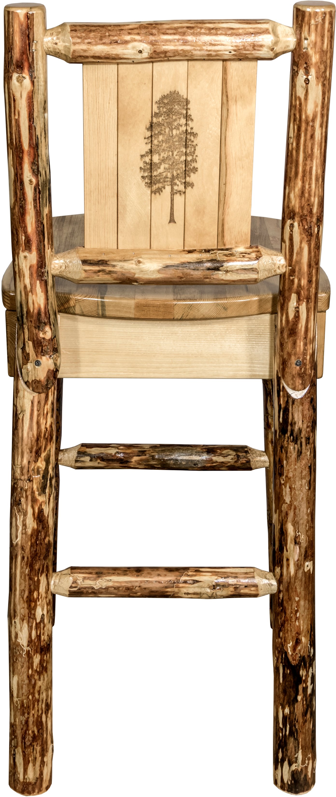 Rustic Bar Stool with Laser Engraved Pine Tree - Glacier-2