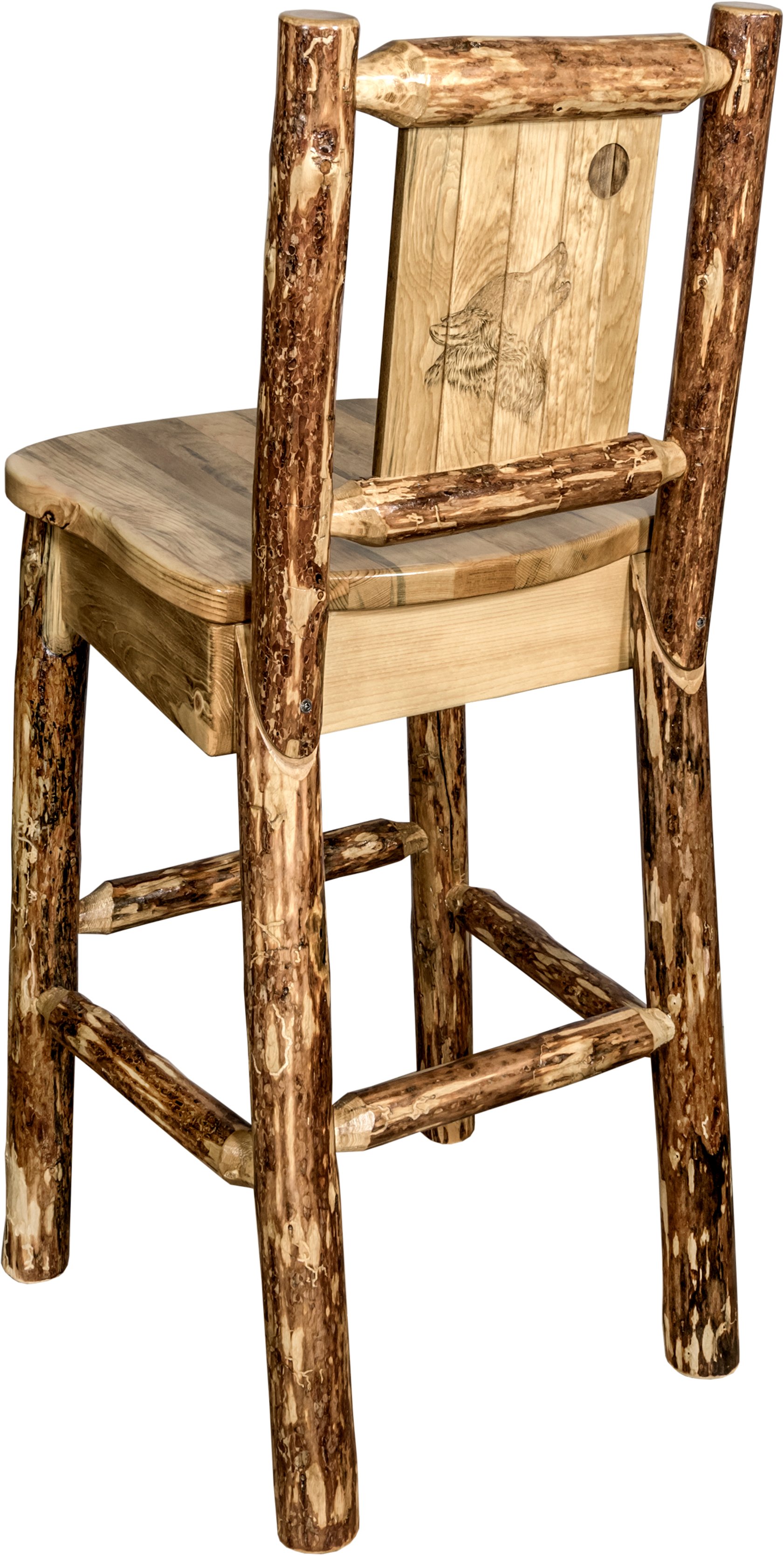 Rustic Bar Stool with Laser Engraved Wolf - Glacier-1