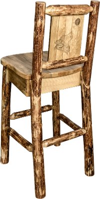 MWGCBSWNRLZWOLF Rustic Bar Stool with Laser Engraved Wolf - Glacier